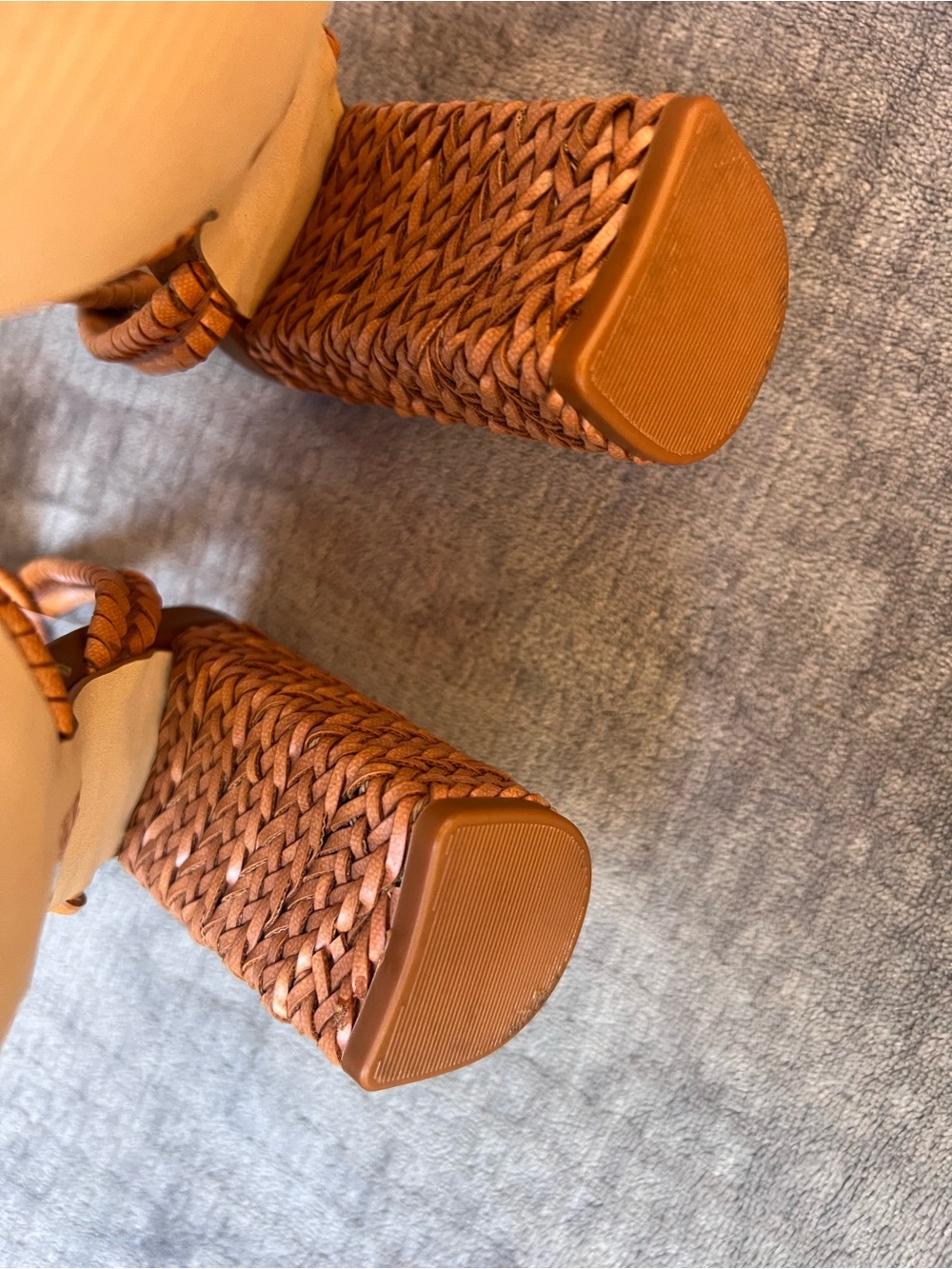 Steve Madden Malou Heels Sz 6.5 M Cognac Braided Block Heel Sandals Vegan - Picture 5 of 15